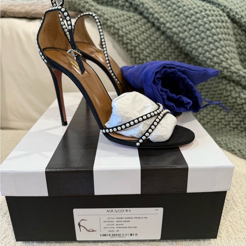 Aquazzura Black Heels with Pearl Details